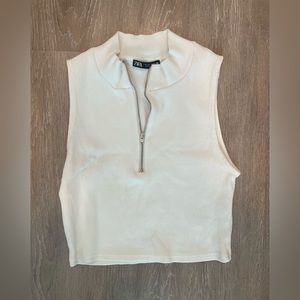 Zara White Cropped Tank with zipper - Medium